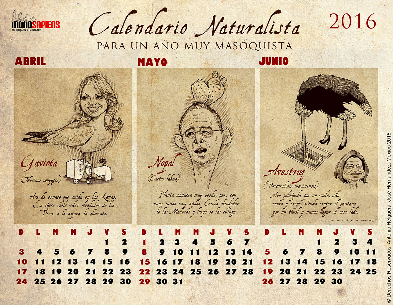 Calendario Naturalista para un año muy masoquista. 2016. Diciembre 2015.